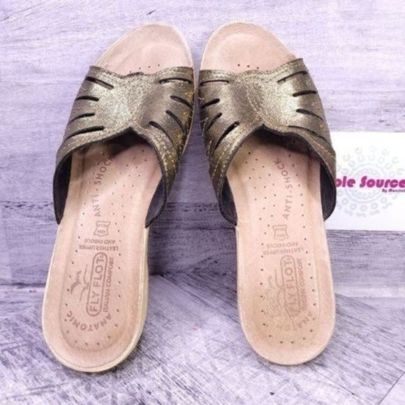 Fly Flot Metallic Wedge Slide Sandal Gold sz 38 IT Women's sz 6.5 US - Picture 7 of 10